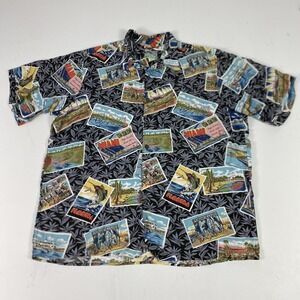 Vintage Reyn Spooner Shirt Mens XL Black Florida Postcard Hawaiian Camp 90s